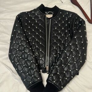 Michael Kors Womens Leather Studded Quilted Jacket Black sz xs